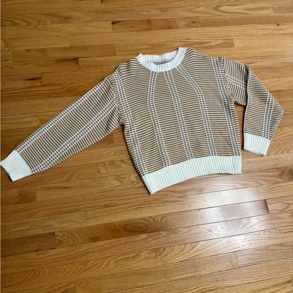 Brown and White Stripe Pattern Sweater NWOT - Picture 2 of 5